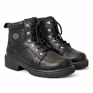 Harley-Davidson Women’s Black Leather Lace-Up + Zipper Riding Boots (Size 10)